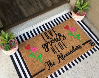 Love Grows Here Mat- family doormat | housewarming gift | custom doormat| closing gift| wedding gift