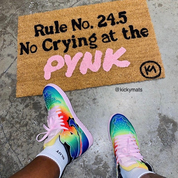 Rule No. 24.5 No Crying In The Pynk MAT doormat-Pink Mat | The Pynk | No Crying The Pynk Doormat | Housewarming gift | Handmade mat