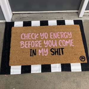 Check Yo Energy Pink Mat | Bougie Crib | Welcome Mat | girly doormat | cute doormats| funny doormat | housewarming gift| pink