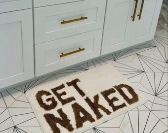 Get Naked Off White/ Brown Bath Mat| Housewarming gift | Vibes | bathmat | housewarming gift