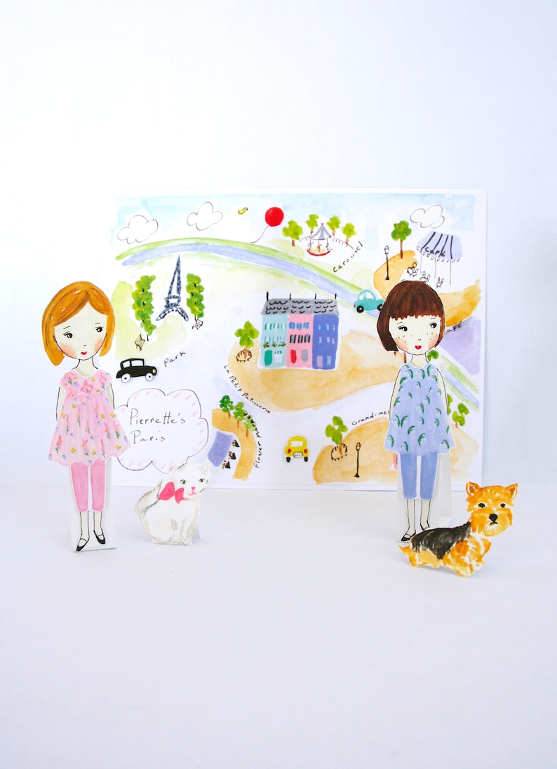 Pierrette's Paris Paper Doll Background and Clothes Set Etsy