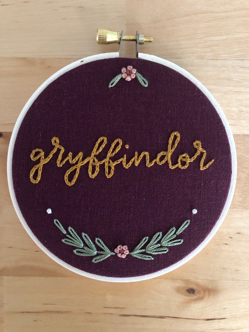 Harry Potter Hand Embroidery Hogwarts Houses Floral Wall Etsy