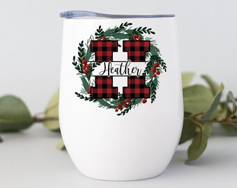 buffalo plaid wine bolsa