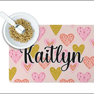 Personalized Hearts Placemat, Kids Placemat, Customized Placemat, Personalized Gift For Kids, Custom Kid Gift, Table Placemat, Girl Placemat