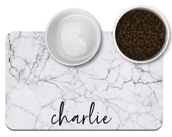 Personalized White Marble Pet Mat, Pet Feeding Mat, Pet Place Mat, Custom Pet Mat, Custom Pet Gifts, New Pet Gift, Puppy Feeding Mat