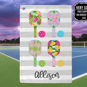 Personalized Preppy Pickleball Paddle Towel, Custom Pickleball Towels For Her, Gift For Pickleball Player, Custom Pickleball Towel
