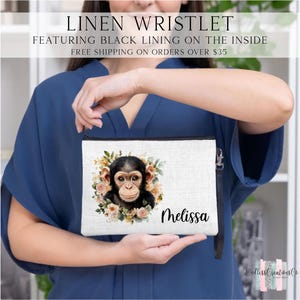 Chimpanzee Cosmetic Bag, Personalized Monkey Makeup Bag, Chimp Makeup Organizer, Toiletry Bag, Zipper Pouch, Monkey Gift Ideas