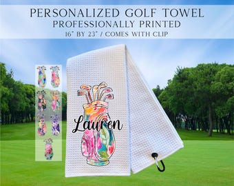 Personalized Floral Golf Club Towel, Custom Golf Towel, Ladies Golf Towel, Gift For Golfer, Custom Golf Towel, Personalized Golf Gift
