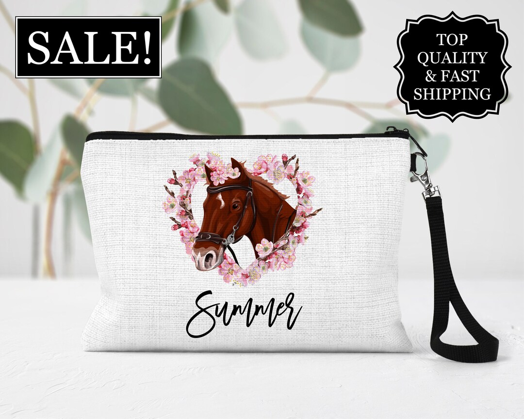 Horse Makeup Bag, Personalized Floral Horse Makeup Bag, Gift for Her