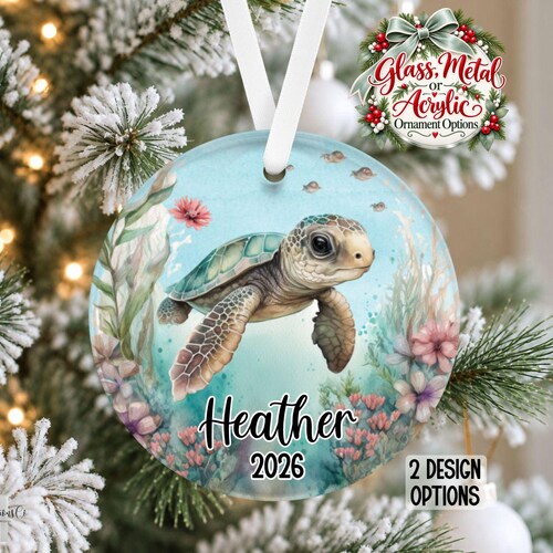 Sea Turtle Ornament, Personalized Sea Turtle Ornament, Custom Christmas Ornament, Keepsake Christmas Ornament, Sea Turtle Decor