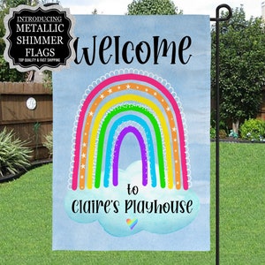 Rainbow Playhouse Flag, Kids Tree House Flag, Kids Fort Flag, Kids Personalized Flag, Girl Outdoor Flag, Yard Decor, Clubhouse Decor