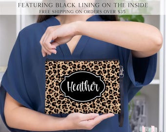 Leopard Cosmetic Bag, Leopard Print Makeup Bag, Bridesmaid Gift Ideas, Leopard Toiletry Bags, Leopard Lover Gift Ideas, Custom Leopard Bag