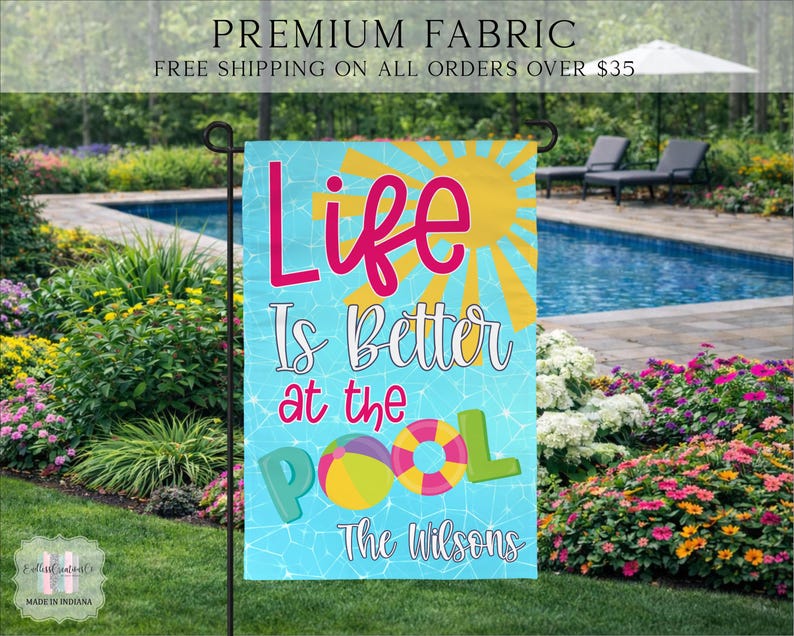 Personalized Welcome Pool Flag, Pool House Flag, Pool Garden Flag, Pool ...