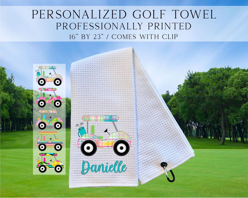 Personalized Golf Cart Towels, Custom Golf Towels For Her, Ladies Golf Towel, Gift For Golfer, Custom Golf Towel, Personalized Golf Gifts Golf Cart 1
