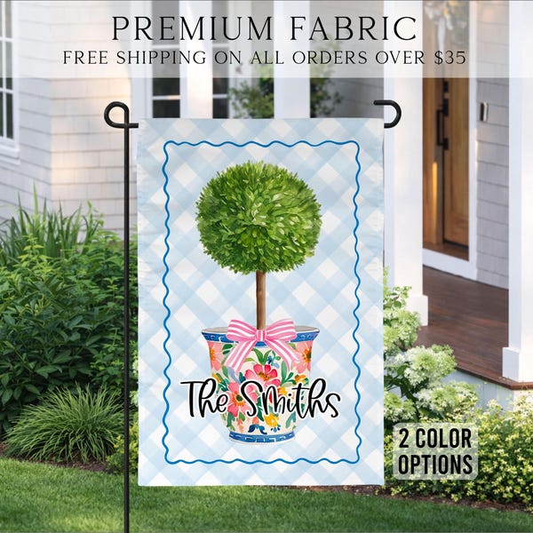 Topiary Garden Flag, Grandmillennial Porch Flag, Cottagecore Pink Flag, Summer Garden Decor, Custom Garden Flag, Outdoor Garden Flag