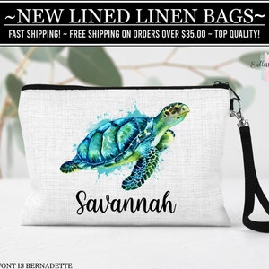 Sea Turtle Cosmetic Bag, Personalized Sea Turtle Makeup Bag, Sea Turtle Makeup Organizer, Toiletry Bag, Zipper Pouch, Sea Turtle Gift