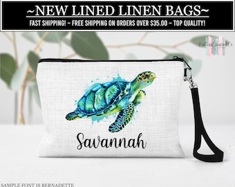 Sea Turtle Cosmetic Bag, Personalized Sea Turtle Makeup Bag, Sea Turtle Makeup Organizer, Toiletry Bag, Zipper Pouch, Sea Turtle Gift