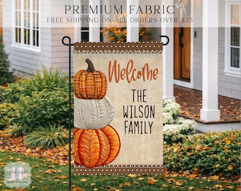 Fall Pumpkin Garden Flag, Fall Garden Flag, Welcome Fall Flag, Floral Welcome Flag, Custom Fall Flag, Porch Flag, Autumn Decor, Fall Decor