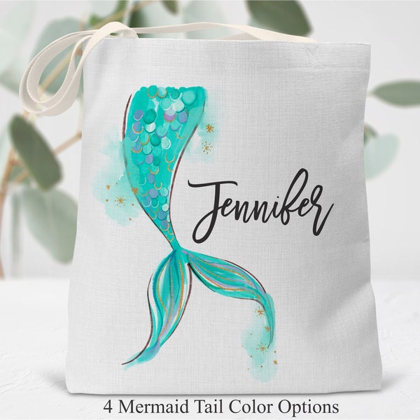 Personalized Mermaid Tote Bag, Custom Mermaid Tail Bag, Reusable Mermaid Bag, Beach Bag, Mermaid Lover Bag, Mermaid Gift Ideas, Mermaid Bag