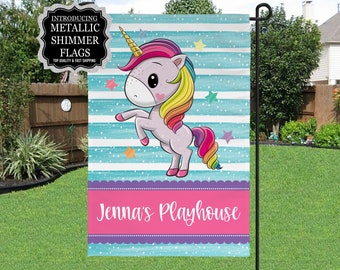 Unicorn Playhouse Flag, Kids Tree House Flag, Kids Fort Flag, Kids Personalized Flag, Girl Outdoor Flag, Yard Decor, Clubhouse Decor