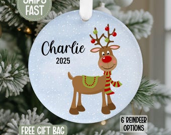 Reindeer Christmas Ornament, Personalized Reindeer Ornament, Custom Christmas Ornament, Keepsake Christmas Ornament, Child Ornament