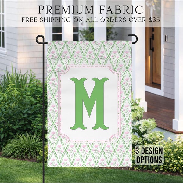 Grandmillennial Floral Garden Flag, Spring Welcome Flag, Summer Garden Flag, Floral Monogram Outdoor Flag, Housewarming Gift