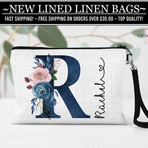 Floral Monogram Letter Cosmetic Bag, Bridesmaid Cosmetic Bag, Wedding Party Gift Ideas, Monogrammed Make Up Bags, Bestfriend Gift Ideas