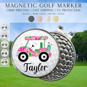 Personalized Preppy Floral Golf Marker, Golf Marker and Clip Set, Custom Golf Gifts For Her, Custom Golf Marker, Golfing Accessory