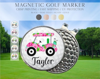 Personalized Preppy Floral Golf Marker, Golf Marker and Clip Set, Custom Golf Gifts For Her, Custom Golf Marker, Golfing Accessory