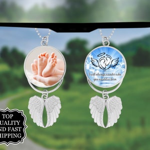 Baby Angel Wings Memorial Hanging Charm, Rear View Mirror Memorial Charm, Personalized Memorial Ornament Charm, Double Sided Memorial Charm
