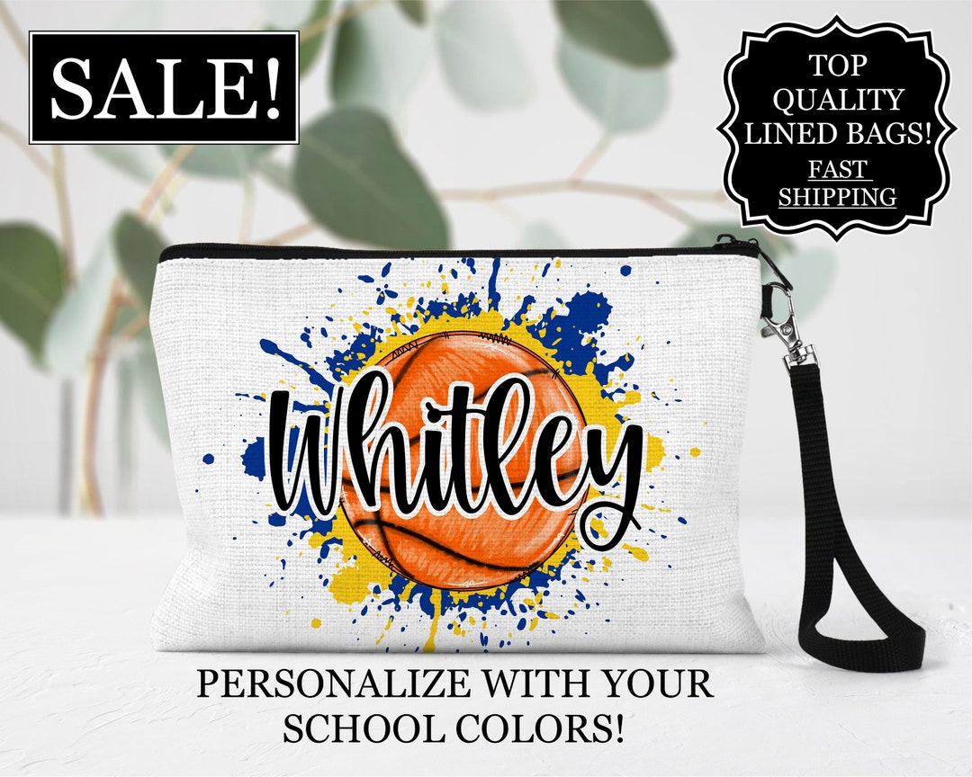 Basketball Lined Linen Bag, Personalized Sports Make up Bag, Custom