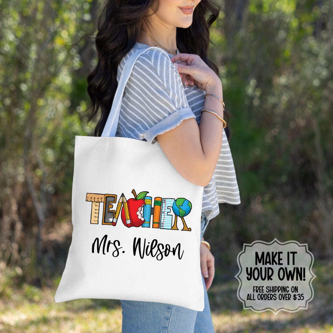 Personalized Teacher Tote Bag, Teacher Name Tote, Custom Teacher Gift ...