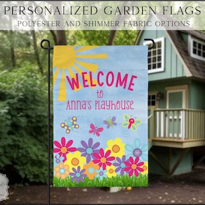 Girls Butterfly Playhouse Flag, Kids Tree House Flag, Kids Fort Flag, Kids Personalized Flag, Girl Outdoor Flag, Yard Decor, Clubhouse Decor