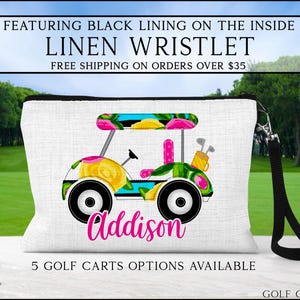 Golf Cart Lined Linen Bag, Personalized Golf Cart Bag, Golfing Gift Ideas, Custom Golf Cart Bag, Golf Toiletry Bag, Golf Wristlet, Golf Gift