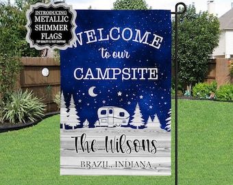 Welcome To Our Campsite Garden Flag, Camping Garden Flag, Personalized Camp Flag, Campsite Decor, Camper Flag, Campsite Gift Idea, Camp Flag