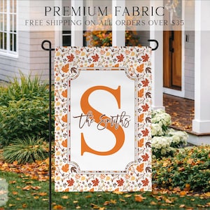 Personalized Fall Garden Flag, Autumn Leaves Garden Flag, Custom Family Name Garden Flag, Personalized Garden Flag, Porch Decor, Fall Decor