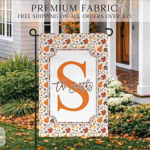 Personalized Fall Garden Flag, Autumn Leaves Garden Flag, Custom Family Name Garden Flag, Personalized Garden Flag, Porch Decor, Fall Decor