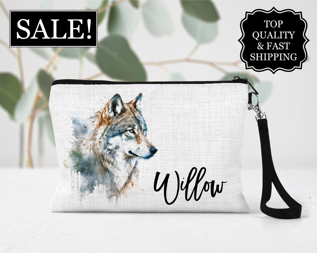 Wolf Cosmetic Bag, Personalized Wolf Makeup Bag, Wolf Makeup Organizer