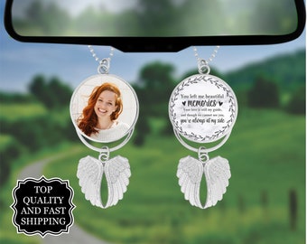 Custom Photo Angel Wings Memorial Hanging Charm, Rear View Mirror Charm, Personalized Memorial Ornament Charm, Custom Picture Charm