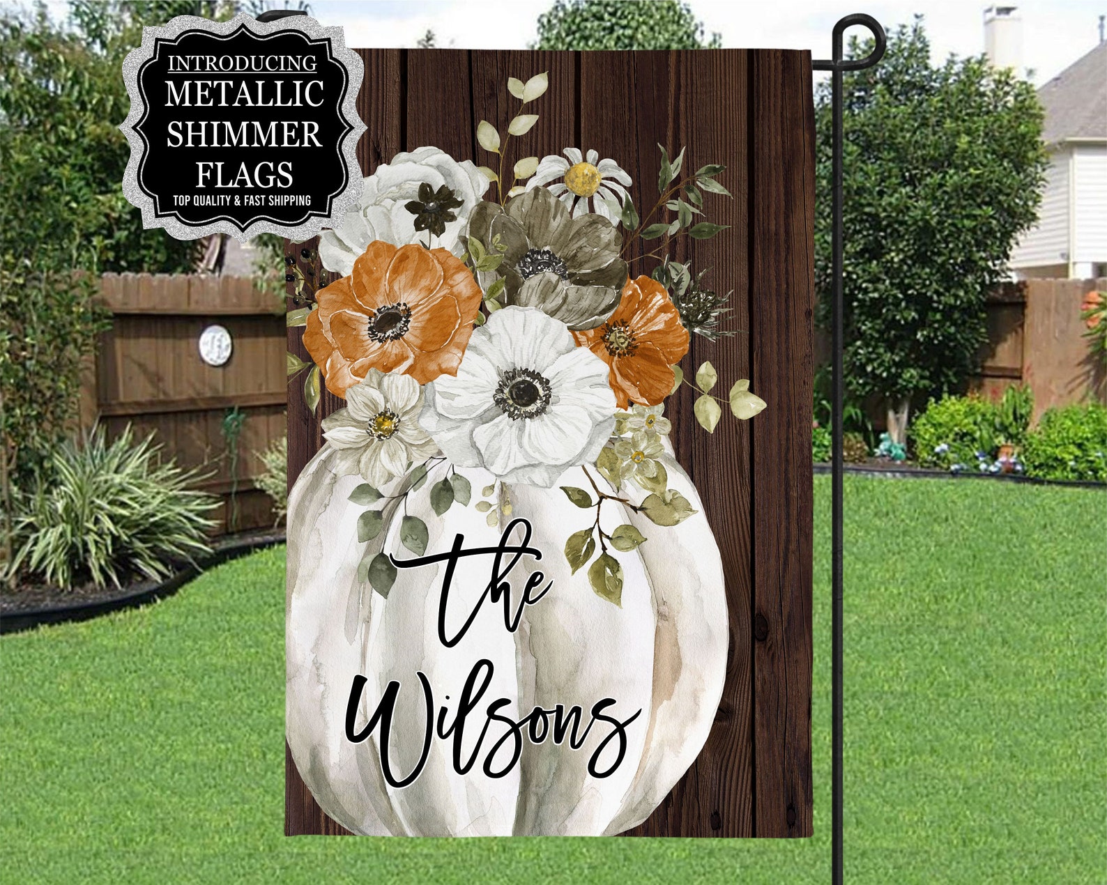 Fall Pumpkin Garden Flag, Fall Garden Flag, Welcome Fall Flag, Floral ...