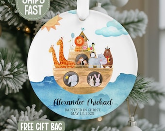 Personalized Baptism Ornament, Noah's Ark Baptism Ornament, Baptism Keepsake, Christening Ornament, Dedication Ornament, Baptized In Christ