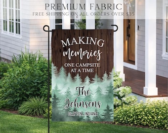 Welcome To Our Campsite Garden Flag, Camping Garden Flag, Personalized Camp Flag, Campsite Decor, Camper Flag, Campsite Gift Idea, Camp Flag