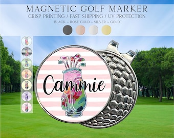 Personalized Pink Striped Golf Marker, Golf Marker and Clip Set, Custom Golf Gifts For Her, Custom Golf Marker, Golfing Accessory