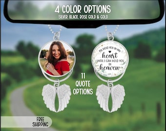Angel Wings Memorial Hanging Charm, Rear View Mirror Memorial Charm, Personalized Memorial Ornament Charm, Double Sided Memorial Charm