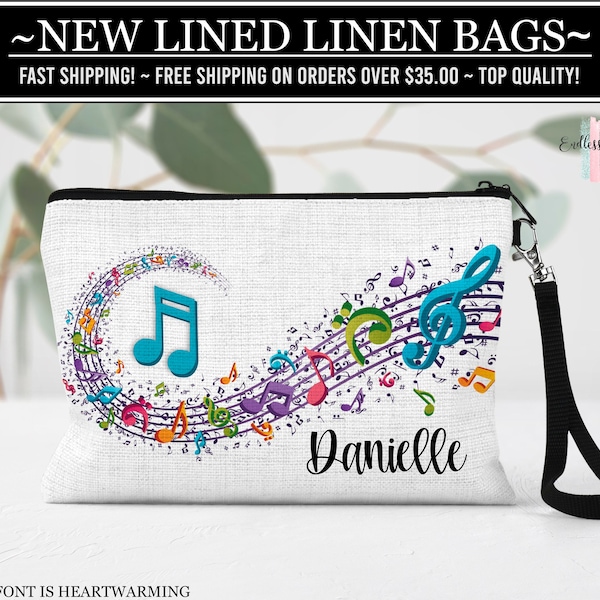 Music Notes Cosmetic Bag, Personalized Music Notes Makeup Bag, Music Lover Gifts, Piano Zipper Pouch, Music Make Up Bag, Music Gift Ideas