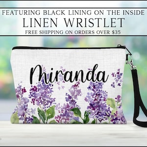 Personalized Lilac Floral Cosmetic Bag, Lilac Flower Makeup Bag, Lilac Makeup Organizer, Toiletry Bag, Zipper Pouch, Lilac Bag