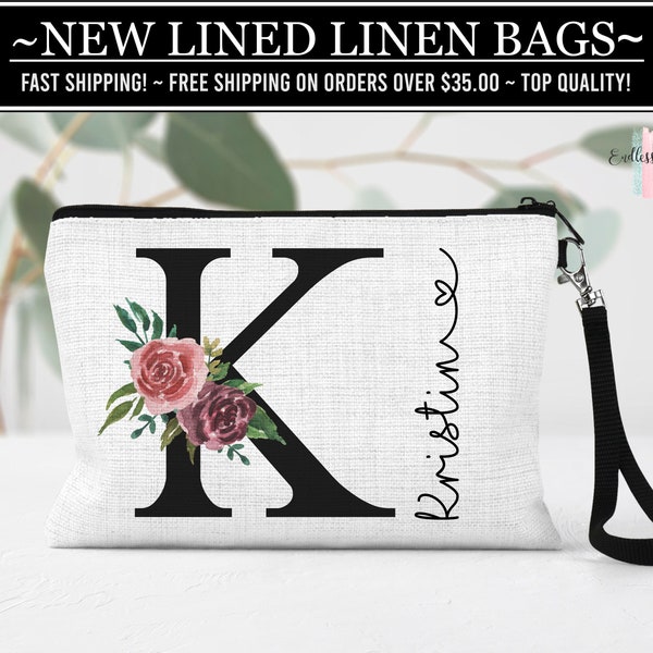 Floral Initial Cosmetic Bag, Personalized Floral Makeup Bag, Initial Cosmetic Bag, Custom Make Up Bag, Personalized Cosmetic Bag, Floral Bag