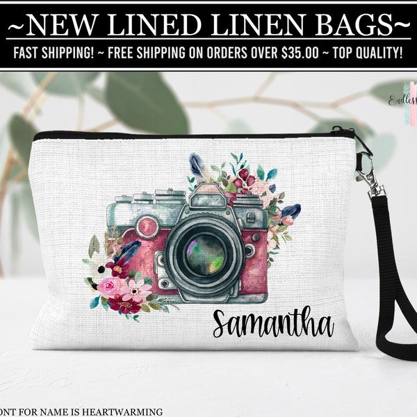 Floral Camera Cosmetic Bag, Photographer Make Up Bag, Floral Camera Zipper Pouch, Photographer Gift Ideas, Photographer Gifts For Women