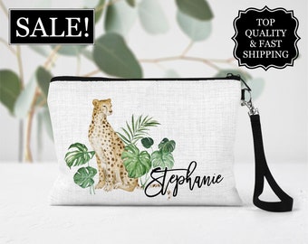 Cheetah Cosmetic Bag, Personalized Cheetah Makeup Bag, Cheetah Makeup Organizer, Toiletry Bag, Zipper Pouch, Cheetah Gift