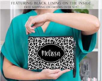 Leopard Cosmetic Bag, Leopard Print Makeup Bag, Bridesmaid Gift Ideas, Leopard Toiletry Bags, Leopard Lover Gift Ideas, Custom Leopard Bag